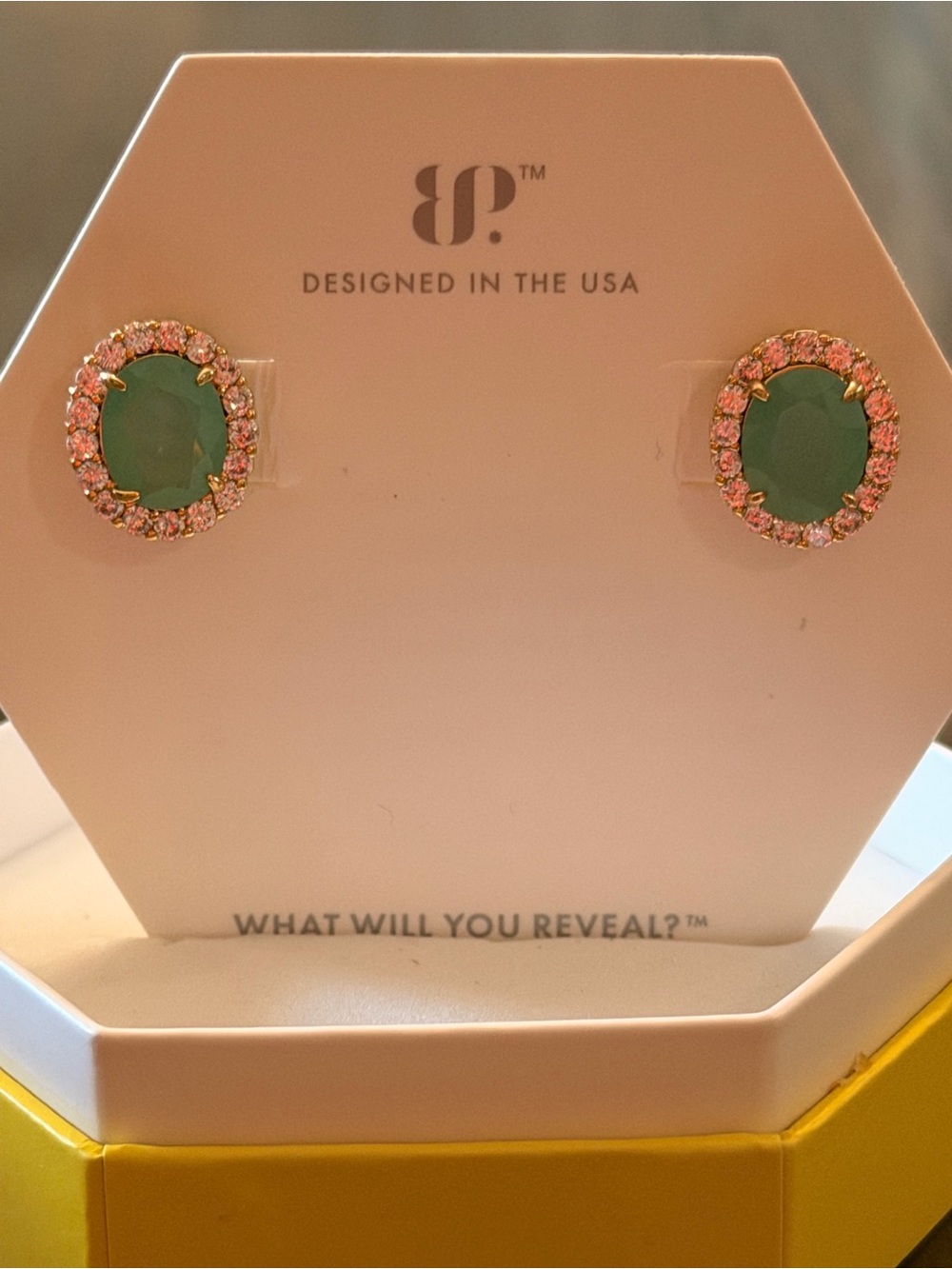 Bomb Party NWT! Seafoam Green Oval Crystal Halo Stud Earrings 2424
